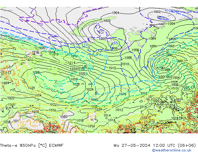 Theta-e 850hPa ECMWF Mo 27.05.2024 12 UTC