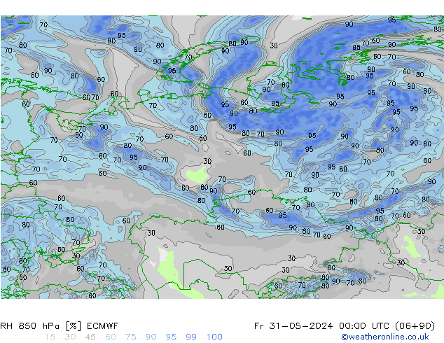 850 hPa Nispi Nem ECMWF Cu 31.05.2024 00 UTC