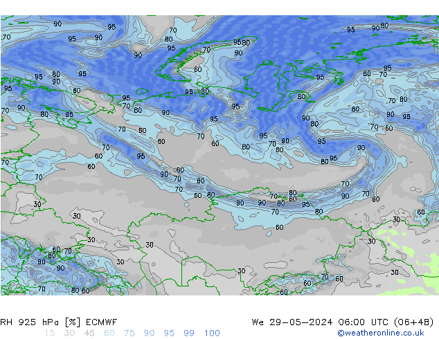 RH 925 hPa ECMWF We 29.05.2024 06 UTC