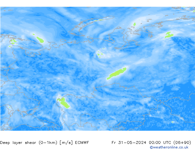 Deep layer shear (0-1km) ECMWF Fr 31.05.2024 00 UTC