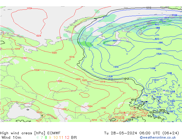 High wind areas ECMWF вт 28.05.2024 06 UTC