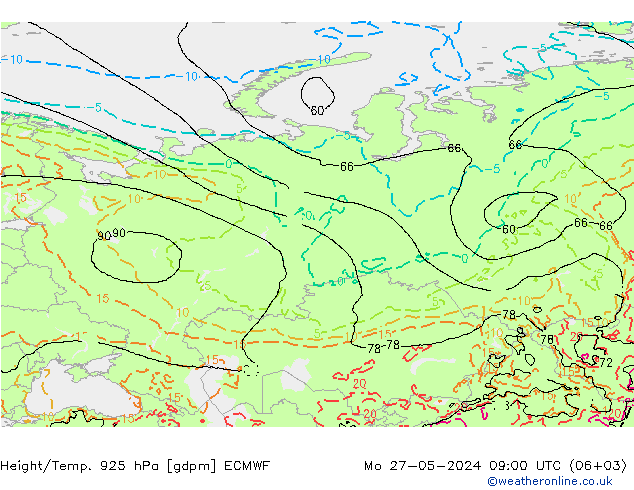 Height/Temp. 925 hPa ECMWF Mo 27.05.2024 09 UTC