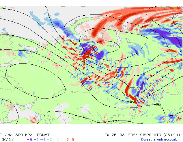 T-Adv. 500 hPa ECMWF Út 28.05.2024 06 UTC