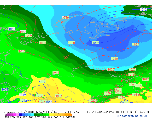 Thck 700-1000 hPa ECMWF Fr 31.05.2024 00 UTC