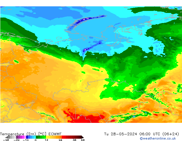 карта температуры ECMWF вт 28.05.2024 06 UTC