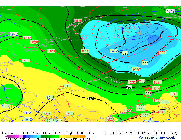 Thck 500-1000hPa ECMWF Fr 31.05.2024 00 UTC