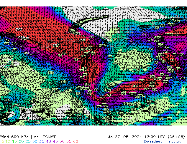 Wind 500 hPa ECMWF Mo 27.05.2024 12 UTC