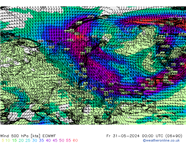 ветер 500 гПа ECMWF пт 31.05.2024 00 UTC