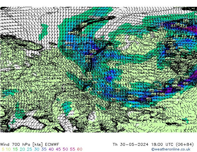 Wind 700 hPa ECMWF Th 30.05.2024 18 UTC