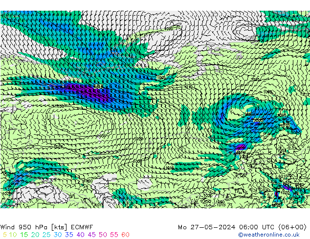 Wind 950 hPa ECMWF Mo 27.05.2024 06 UTC