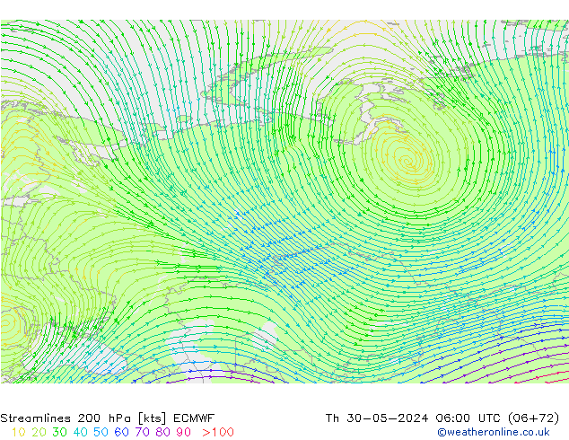 Ligne de courant 200 hPa ECMWF jeu 30.05.2024 06 UTC