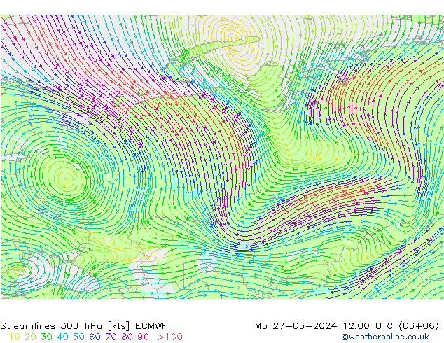 Linea di flusso 300 hPa ECMWF lun 27.05.2024 12 UTC