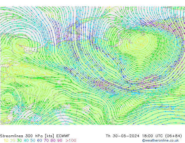 Linha de corrente 300 hPa ECMWF Qui 30.05.2024 18 UTC