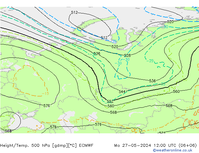 Z500/Rain (+SLP)/Z850 ECMWF Po 27.05.2024 12 UTC