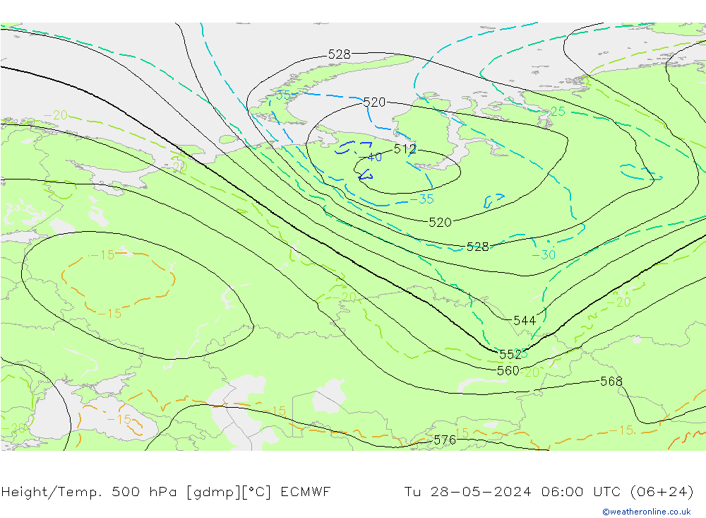 Z500/Rain (+SLP)/Z850 ECMWF Út 28.05.2024 06 UTC