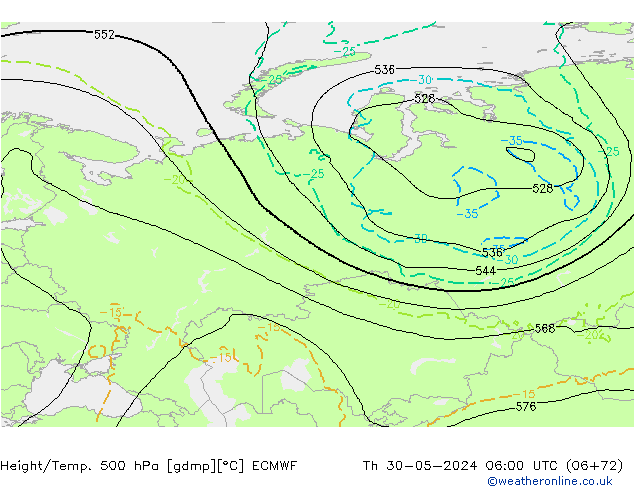 Z500/Rain (+SLP)/Z850 ECMWF чт 30.05.2024 06 UTC