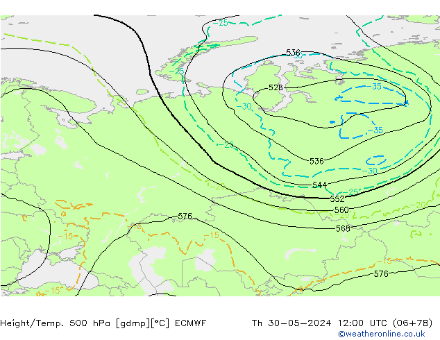 Z500/Rain (+SLP)/Z850 ECMWF чт 30.05.2024 12 UTC