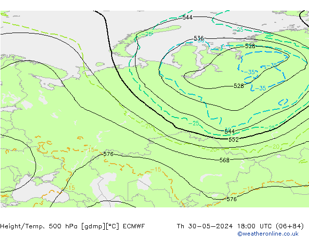 Z500/Rain (+SLP)/Z850 ECMWF Th 30.05.2024 18 UTC