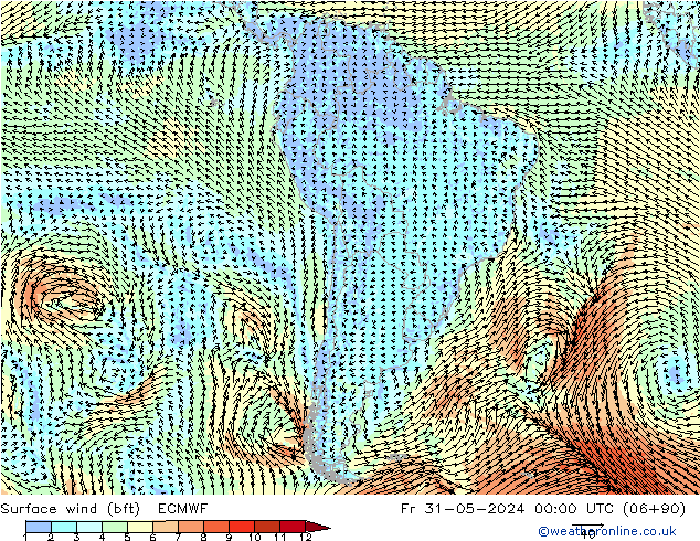 Surface wind (bft) ECMWF Fr 31.05.2024 00 UTC