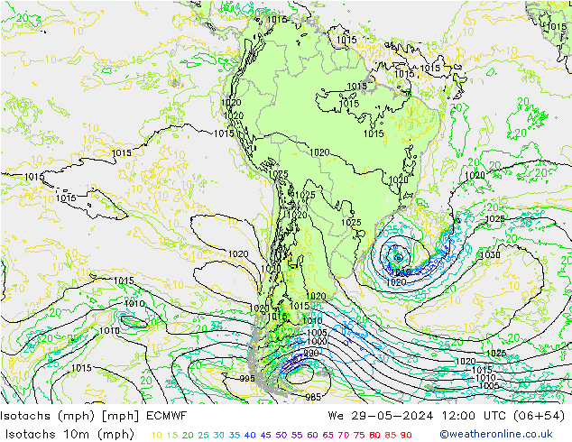 Isotachs (mph) ECMWF We 29.05.2024 12 UTC