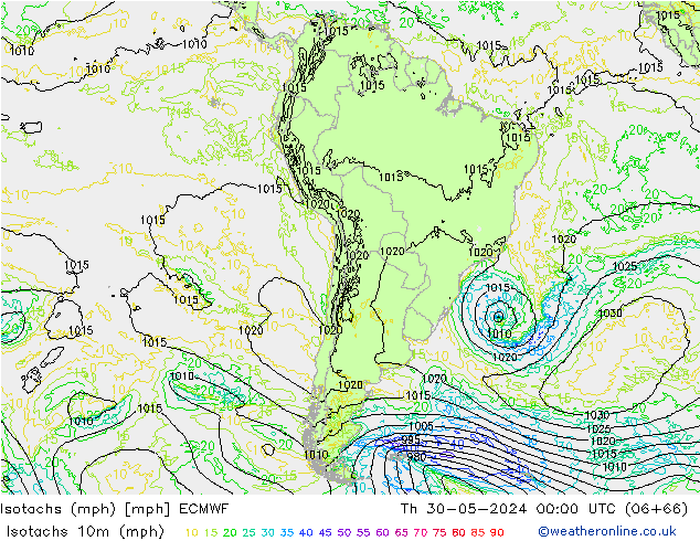 Eşrüzgar Hızları mph ECMWF Per 30.05.2024 00 UTC