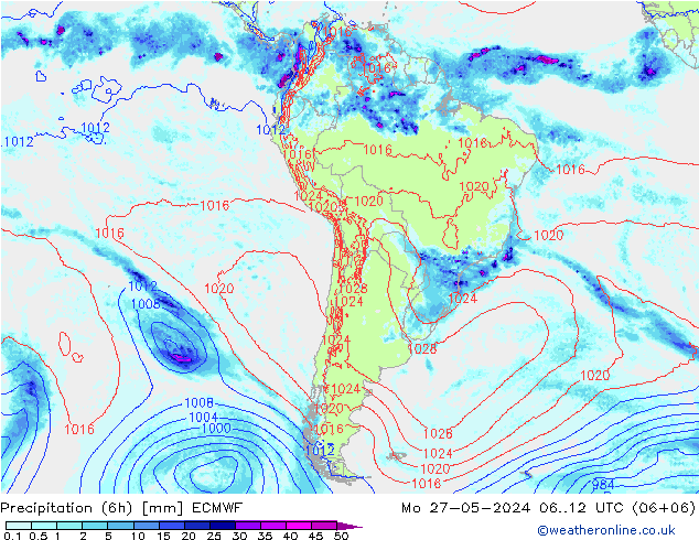 Z500/Rain (+SLP)/Z850 ECMWF Po 27.05.2024 12 UTC