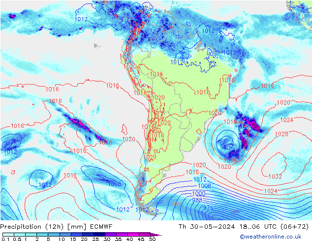 Précipitation (12h) ECMWF jeu 30.05.2024 06 UTC