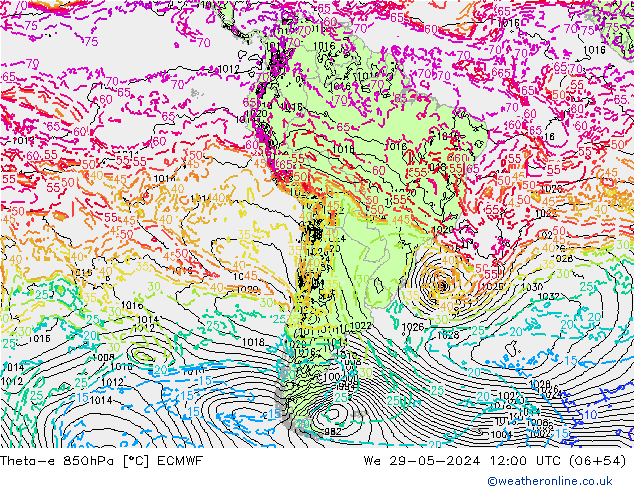 Theta-e 850hPa ECMWF wo 29.05.2024 12 UTC