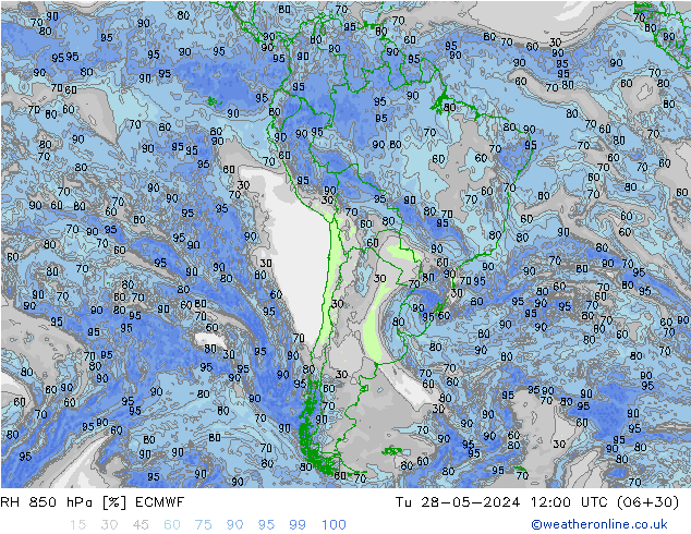 RH 850 hPa ECMWF Ter 28.05.2024 12 UTC