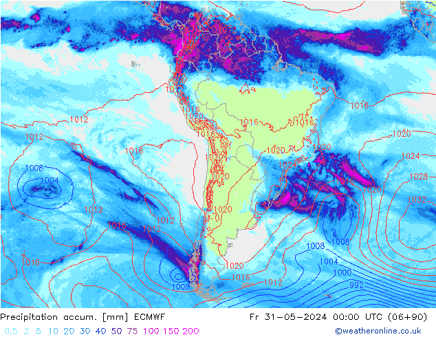 Precipitation accum. ECMWF Fr 31.05.2024 00 UTC