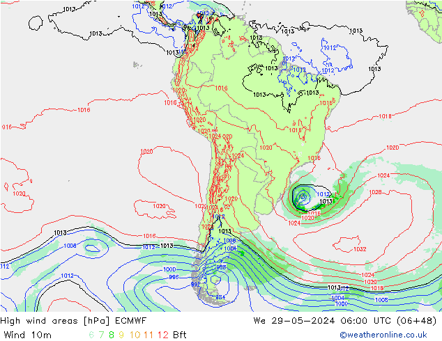 High wind areas ECMWF mié 29.05.2024 06 UTC
