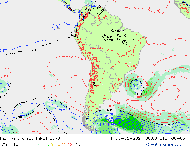 High wind areas ECMWF Th 30.05.2024 00 UTC