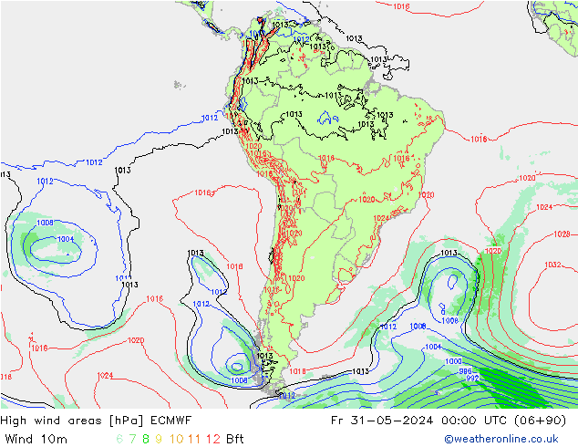 High wind areas ECMWF Fr 31.05.2024 00 UTC