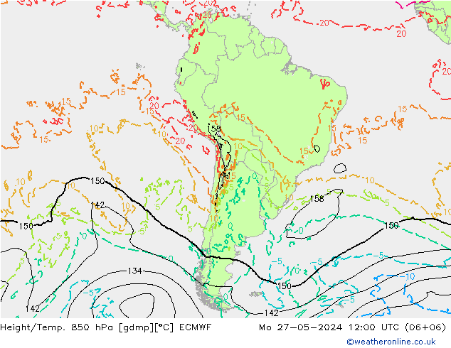 Z500/Yağmur (+YB)/Z850 ECMWF Pzt 27.05.2024 12 UTC