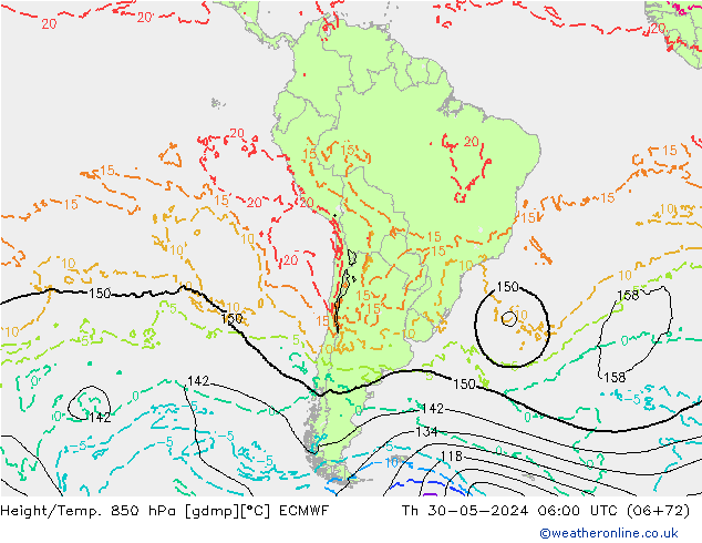 Height/Temp. 850 hPa ECMWF Th 30.05.2024 06 UTC