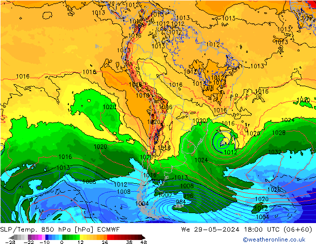 SLP/Temp. 850 hPa ECMWF mer 29.05.2024 18 UTC