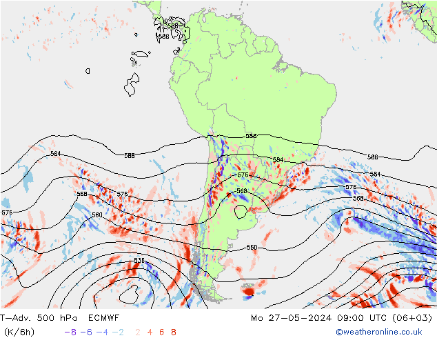 T-Adv. 500 hPa ECMWF pon. 27.05.2024 09 UTC