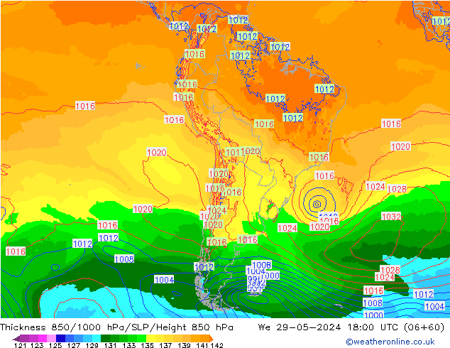 Dikte 850-1000 hPa ECMWF wo 29.05.2024 18 UTC