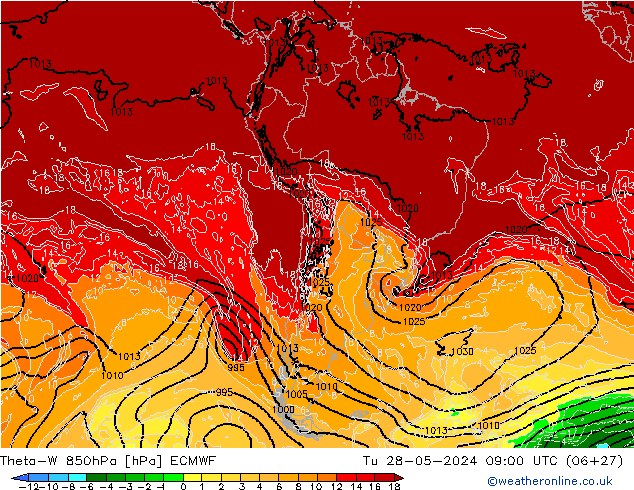 Theta-W 850hPa ECMWF Tu 28.05.2024 09 UTC