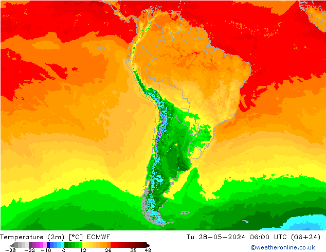 température (2m) ECMWF mar 28.05.2024 06 UTC