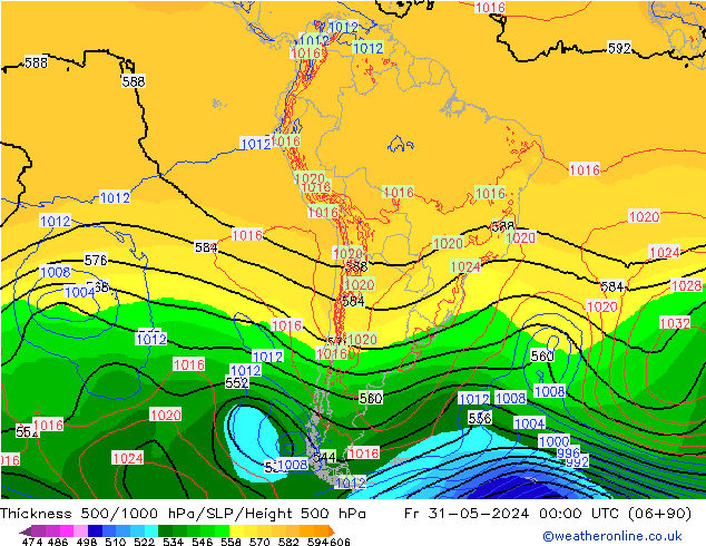 Thck 500-1000hPa ECMWF  31.05.2024 00 UTC