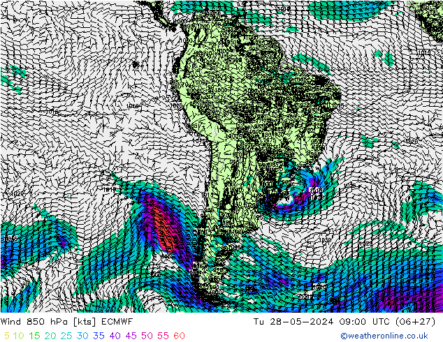 Wind 850 hPa ECMWF Tu 28.05.2024 09 UTC