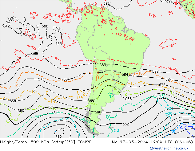 Z500/Rain (+SLP)/Z850 ECMWF Po 27.05.2024 12 UTC