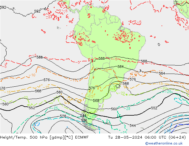 Z500/Yağmur (+YB)/Z850 ECMWF Sa 28.05.2024 06 UTC