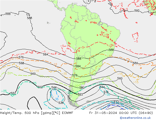 Height/Temp. 500 hPa ECMWF Fr 31.05.2024 00 UTC