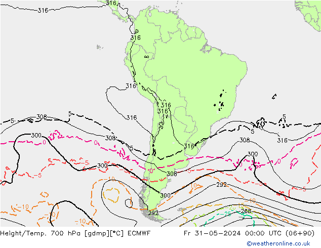 Height/Temp. 700 hPa ECMWF Fr 31.05.2024 00 UTC