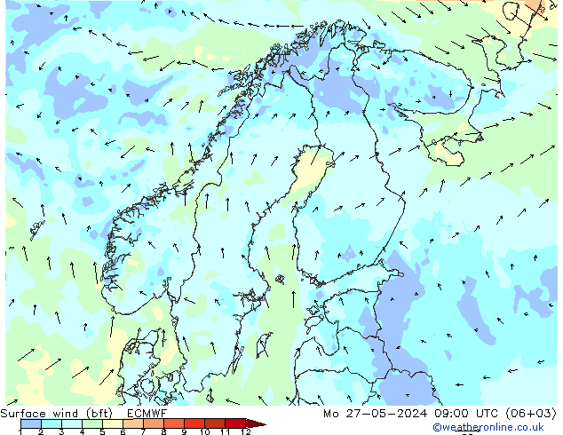 Wind 10 m (bft) ECMWF ma 27.05.2024 09 UTC