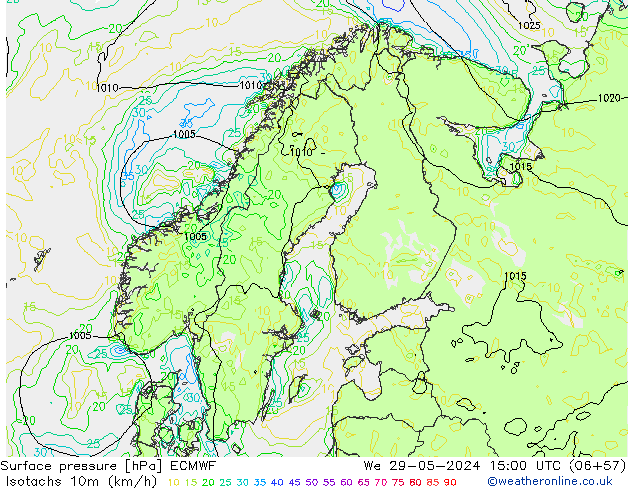 Isotachs (kph) ECMWF We 29.05.2024 15 UTC