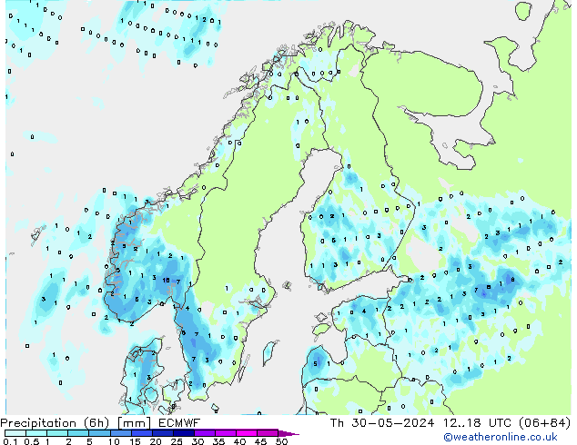 Precipitation (6h) ECMWF Th 30.05.2024 18 UTC