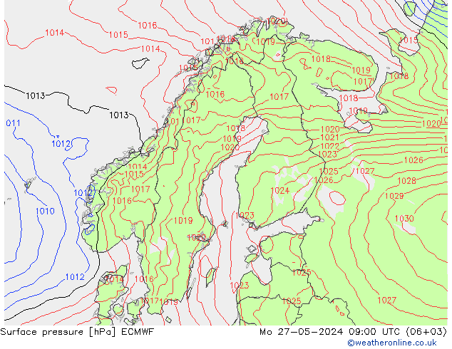 Atmosférický tlak ECMWF Po 27.05.2024 09 UTC